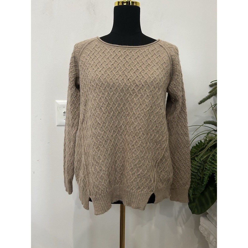 The Peruvian Connection Cable Knit Sweater Beige 100% Alpaca Fisherman Preppy M
